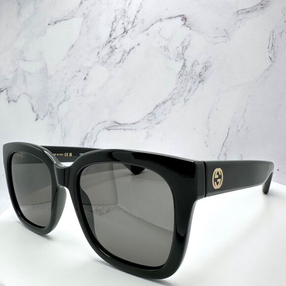 New Gucci Sunglasses Black Square Gold Interlocking GG Logo - Picture 3 of 16